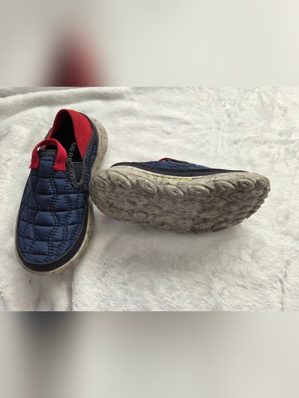 Merrell Hut Moc 11T Kids Navy and Red Slip-On Sneakers Slippers